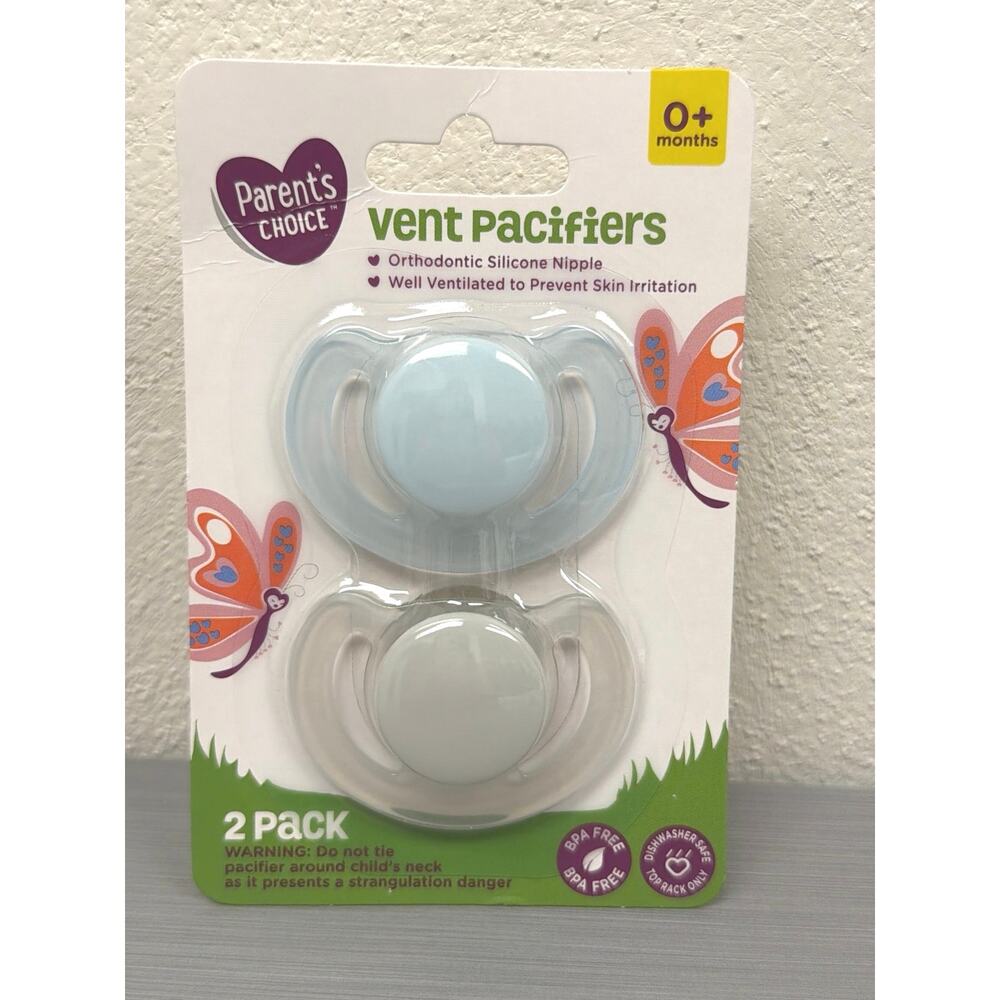 NEW Parent’s Choice Vent Pacifiers 0+ M Blue White Orthodontic Silicone Nipple